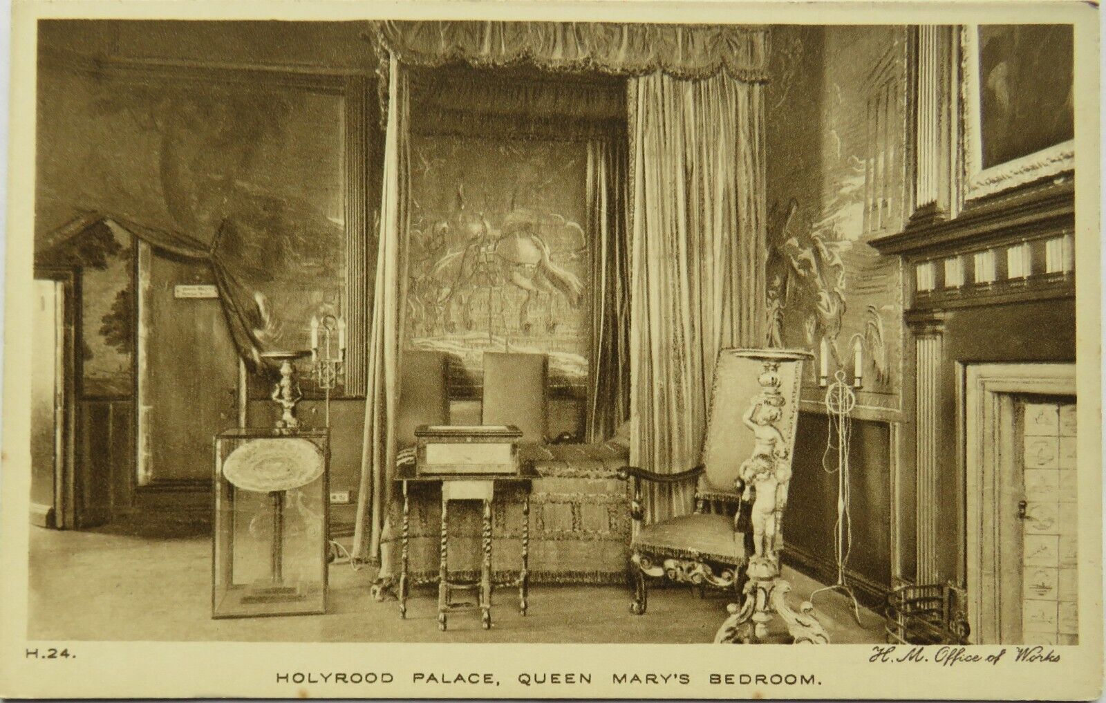 Old Postcard of Holyrood Palace, Queen Mary's Bedroom, H. M. Office of Works