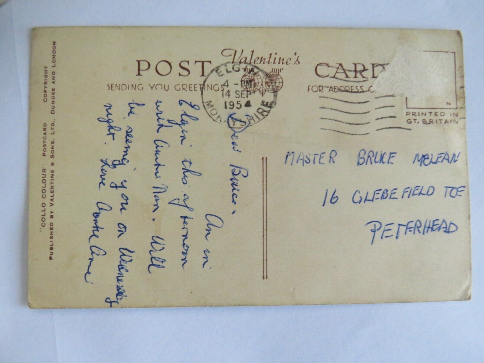 Old Postcard of Good Luck From Elgin 1954 - Ref : 1021