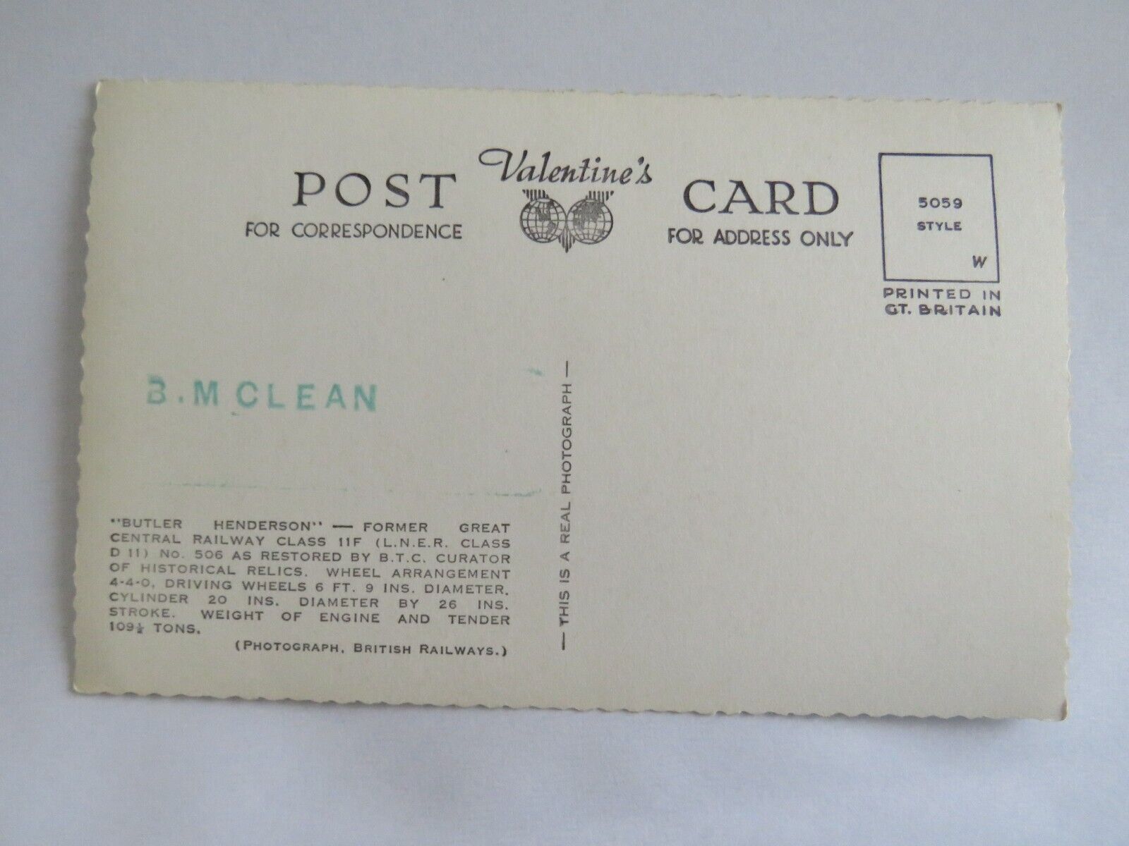 Old Postcard Of Butler Henderson Former Great Central Railway Class - Ref : 1022