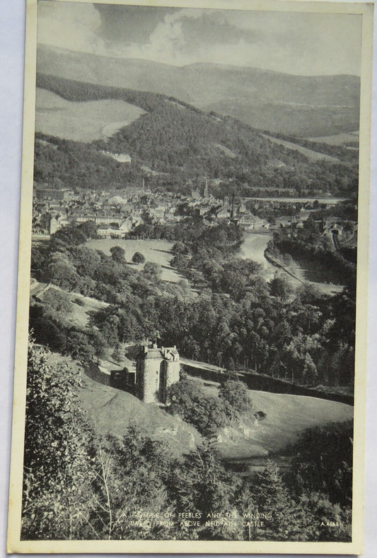 Old Postcard of A Glimpse of Peebles & The Winding Tweed Above Neidpath Castle