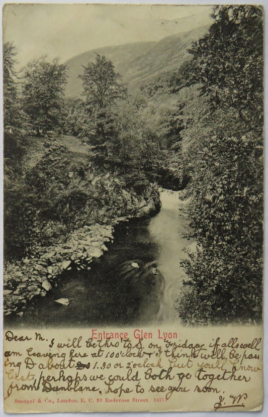 Old Postcard of Entrance Glen Lyon, Near Aberfeldy 1904