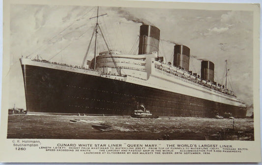 Old Postcard of Cunard White Star Liner "Queen Mary" The World's Largest Liner