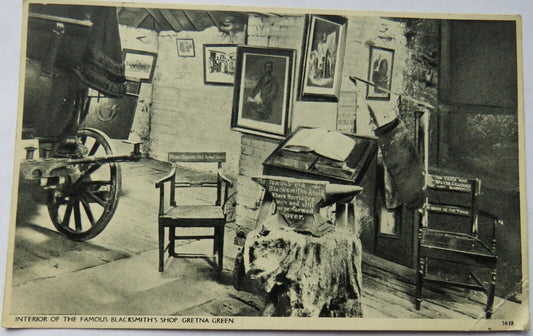 Old Postcard of Interior of the Famous Blacksmith's Shop, Gretna Green, 1934