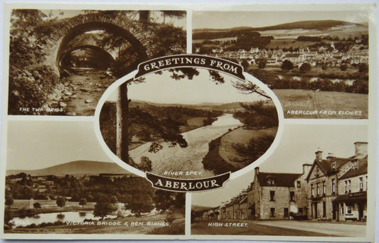 Old Multiview Postcard Greetings From Aberlour 1950's