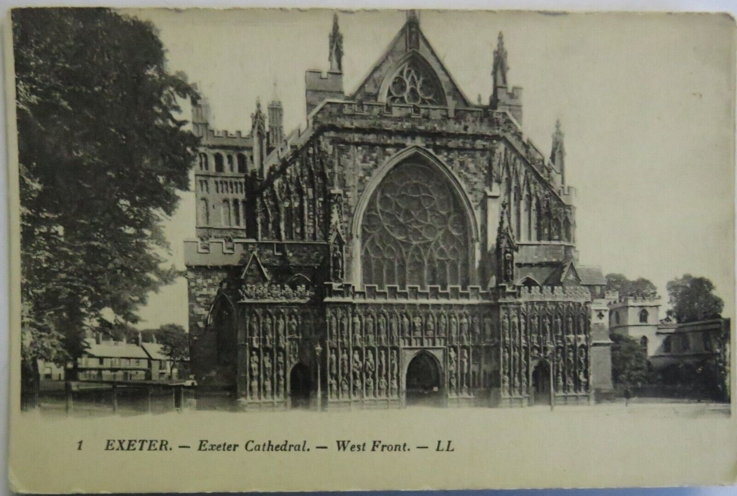 Old Postcard of Exeter, Exeter Cathedral West Front - Ref : 1036