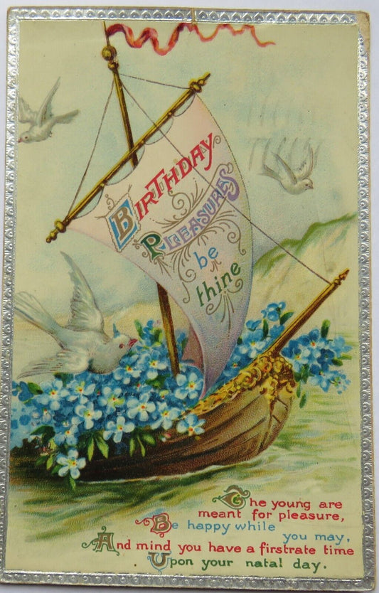Old Birthday Postcard 1924 "Birthday Pleasures Be Thine"