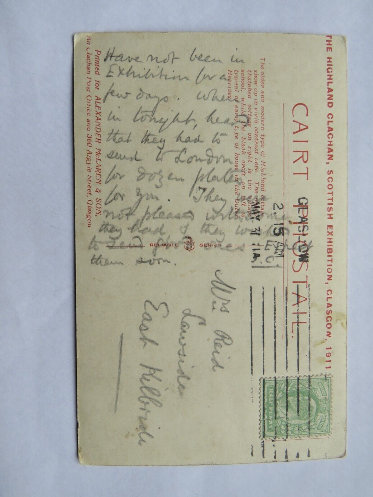 Old Postcard Of Anns A' Chlachain In The Clachan 1911