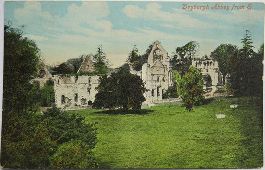 Old Postcard of Dryburgh Abbey from South