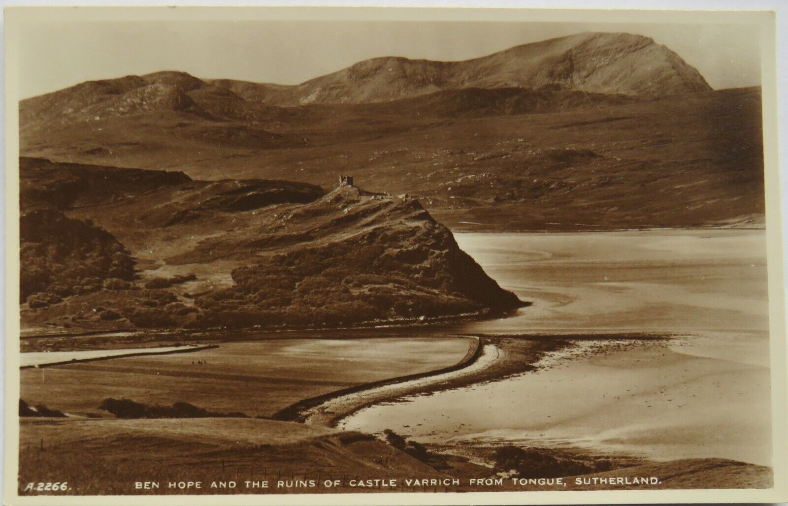 Old Postcard of Ben Hope and the Ruins of Castle Varrich From Tougne, Sutherland