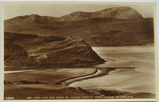 Old Postcard of Ben Hope and the Ruins of Castle Varrich From Tougne, Sutherland