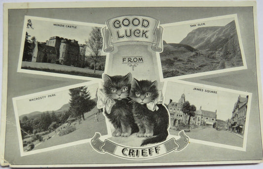 Old Multiview Postcard Good Luck From Crieff 1958