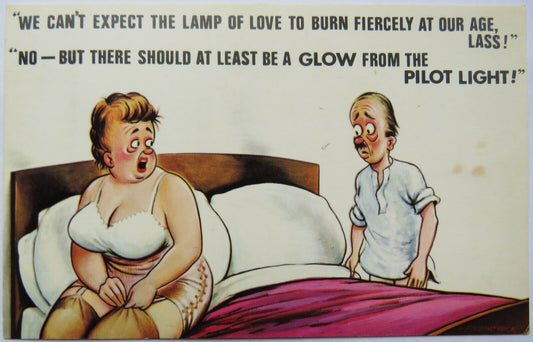Old Comical Postcard "We Can't Expect The Lamp of Love To Burn Fiercely At..."