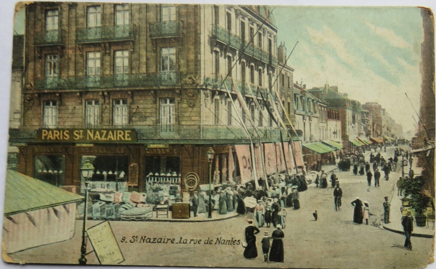 Old Postcard of St. Nazaire, La Rue de Nantes
