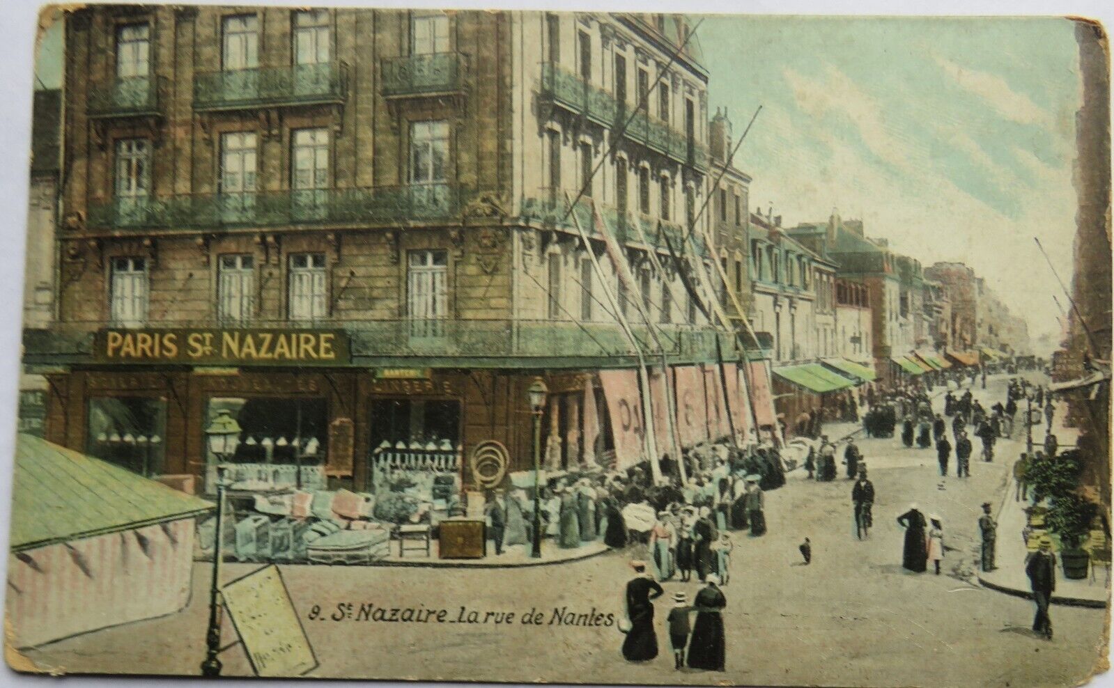 Old Postcard of St. Nazaire, La Rue de Nantes