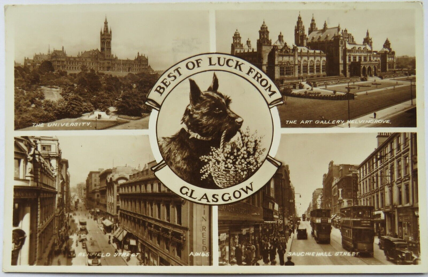 Old Multiview Postcard Best of Luck From Glasgow 1953