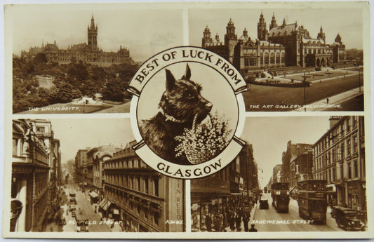 Old Multiview Postcard Best of Luck From Glasgow 1953
