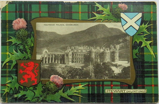 Old Postcard of Holyrood Palace, Edinburgh, with Stewart (Hunting) Tartan