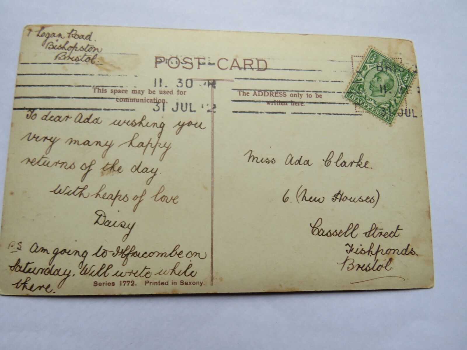 Old Postcard of Many Happy Returns, Cats With Birthday Message, 1912