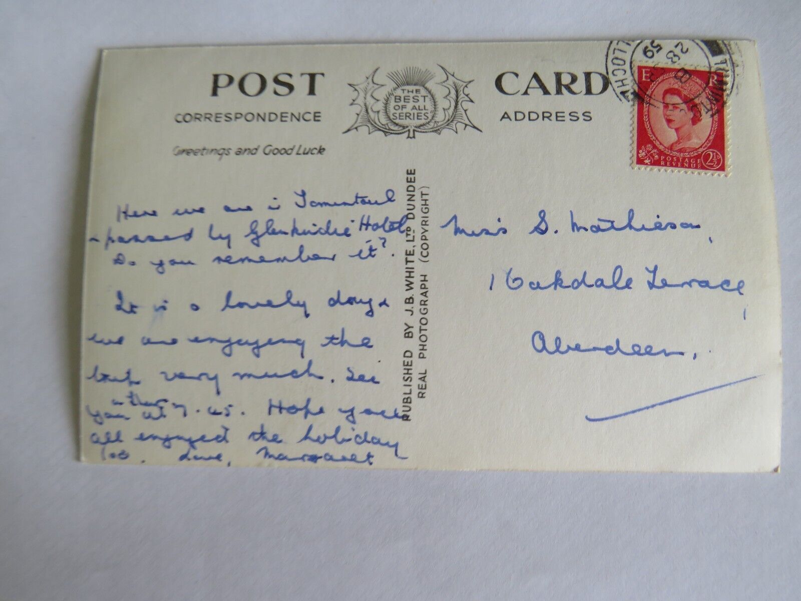 Old Postcard of Greetings From Tomintoul 1959   - Ref : 1003