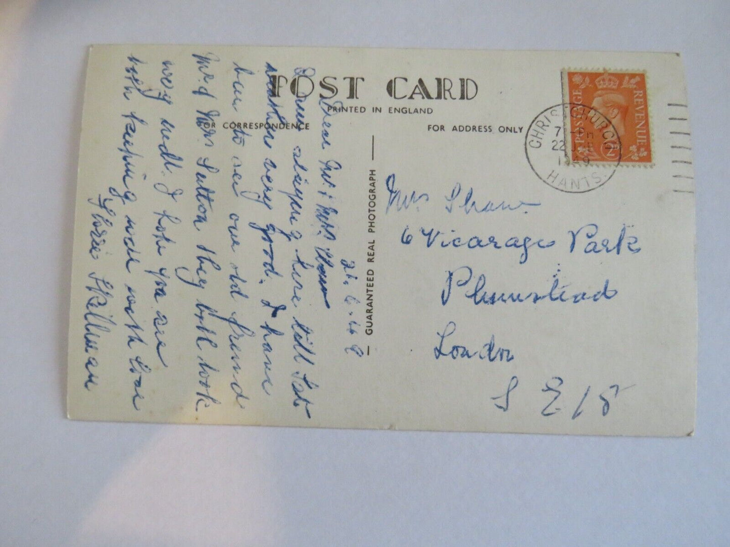 Old Postcard Greetings From Christchurch 1949  - Ref : 1016