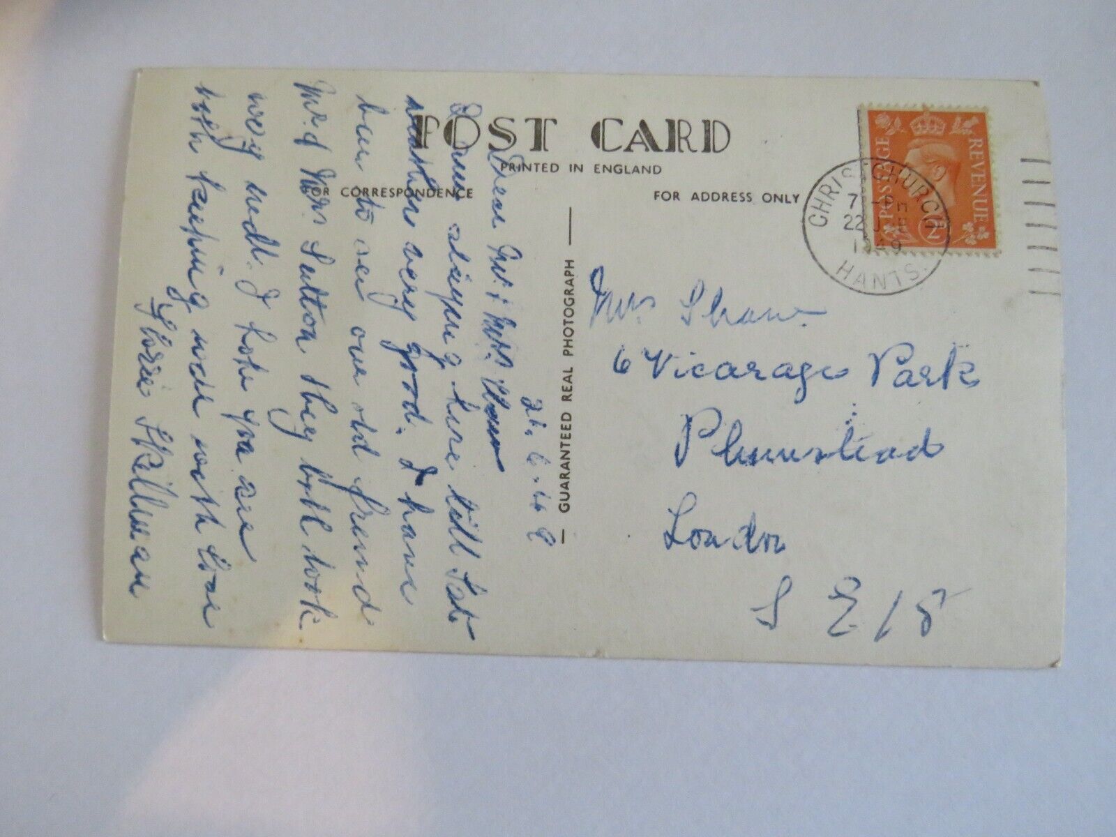 Old Postcard Greetings From Christchurch 1949  - Ref : 1016