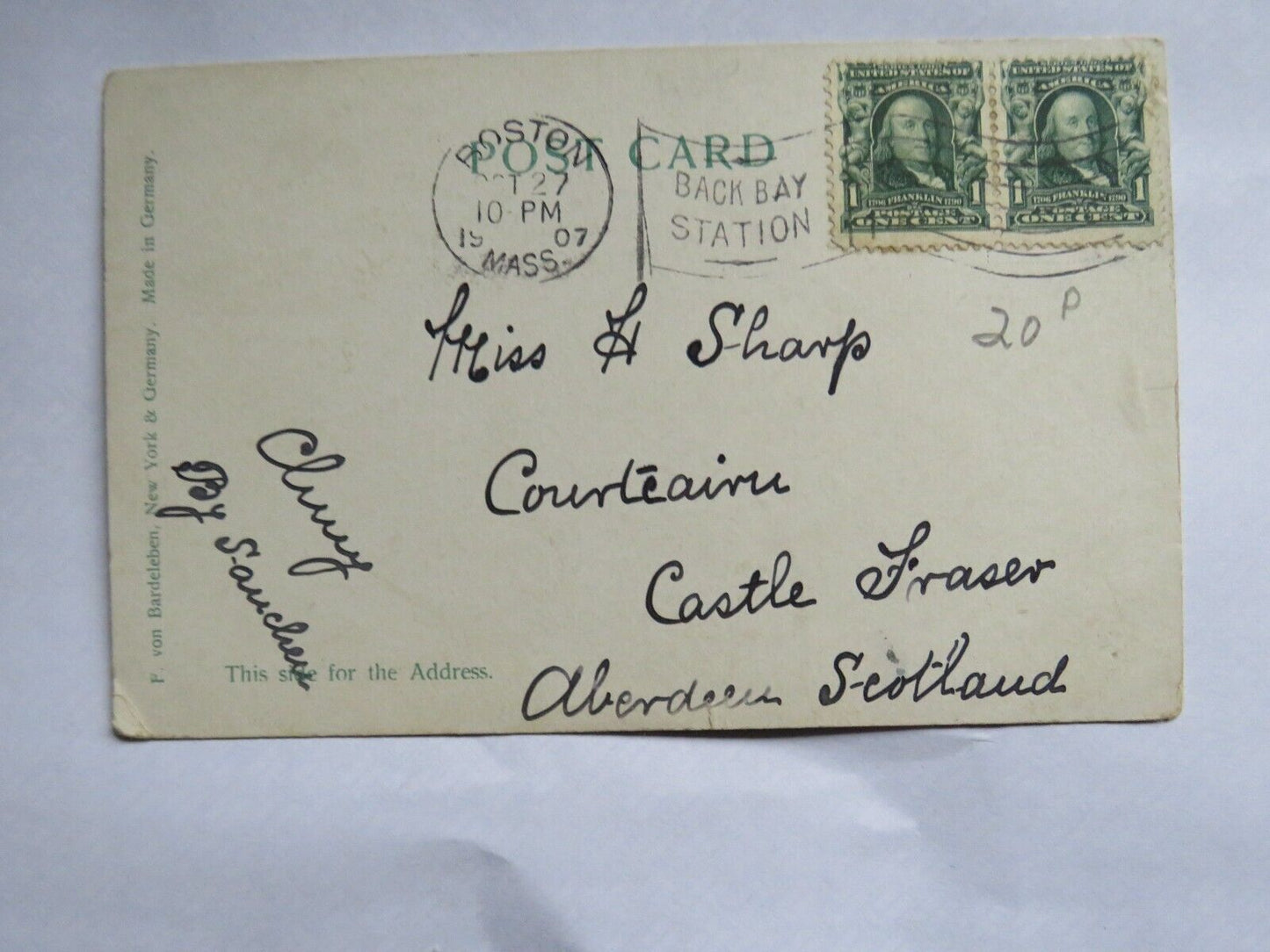 Old Postcard of Brewer Fountain, Boston Mass 1907 -  Ref : 1013
