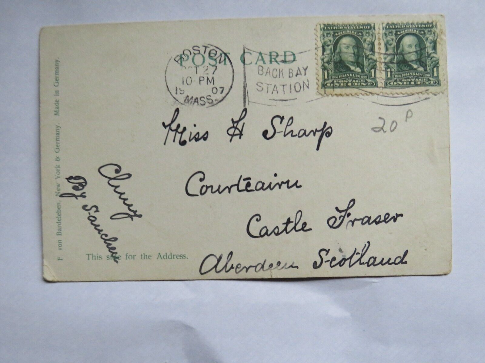 Old Postcard of Brewer Fountain, Boston Mass 1907 -  Ref : 1013