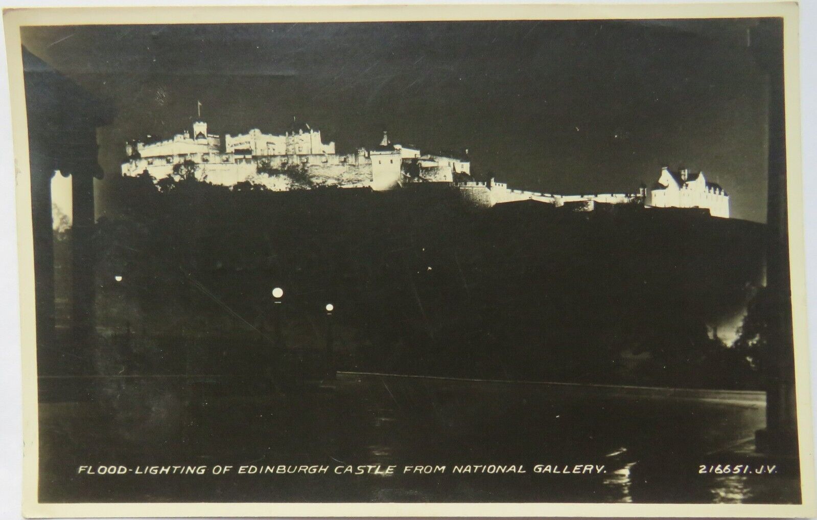 Old Postcard of Flood-Lighting of Edinburgh Castle From National Gallery, 1938