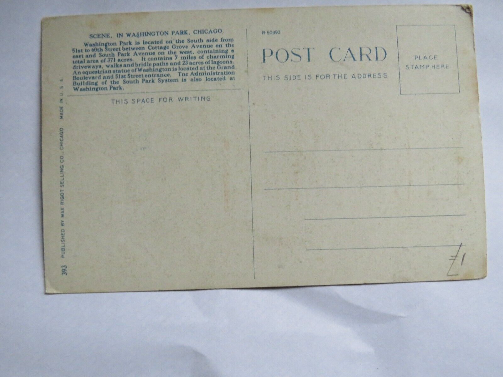 Postcard of Scene In Washington Park, Chicago -  Ref : 1013