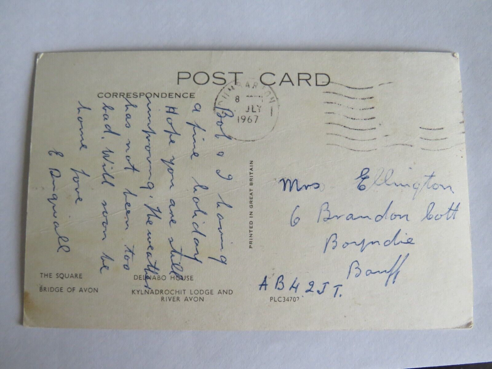 Old Postcard of Tomintoul 1967   - Ref : 1003