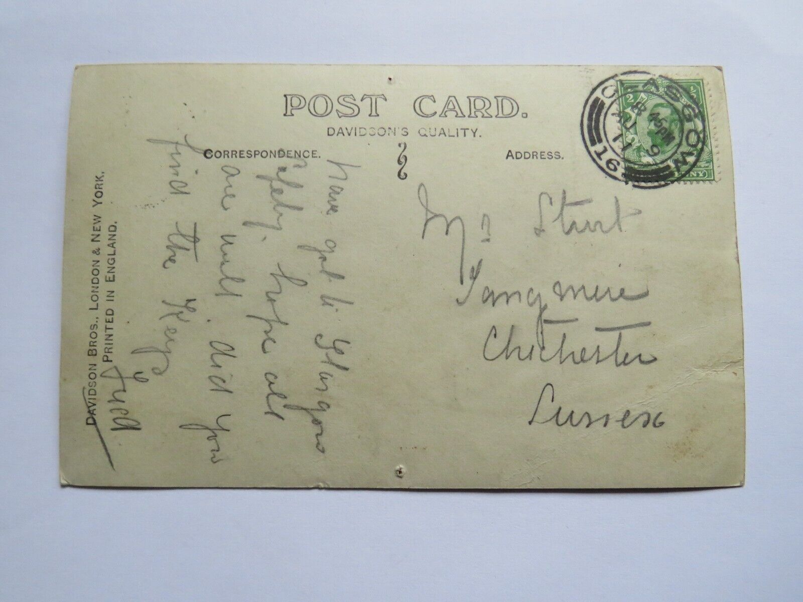 Old Postcard of Camphill Gardens Glasgow 1911 - Ref : 1034