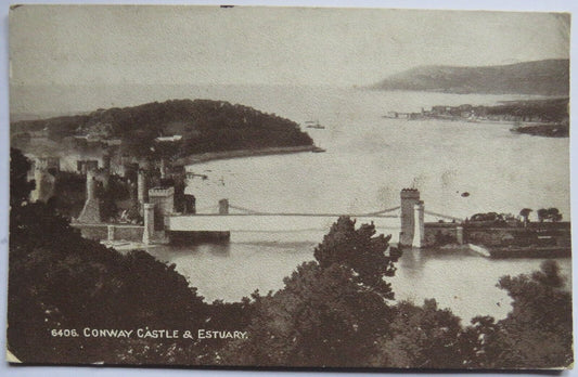 Old Postcard of Conway Castle & Estuary 1923 - Ref : 1036