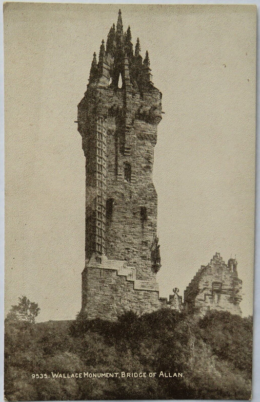 Old Postcard of Wallace Monument, Bridge of Allan