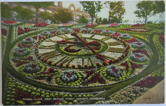 Old Postcard of Floral Clock, West Princess Street Gardens, Edinburgh Ref : 1024