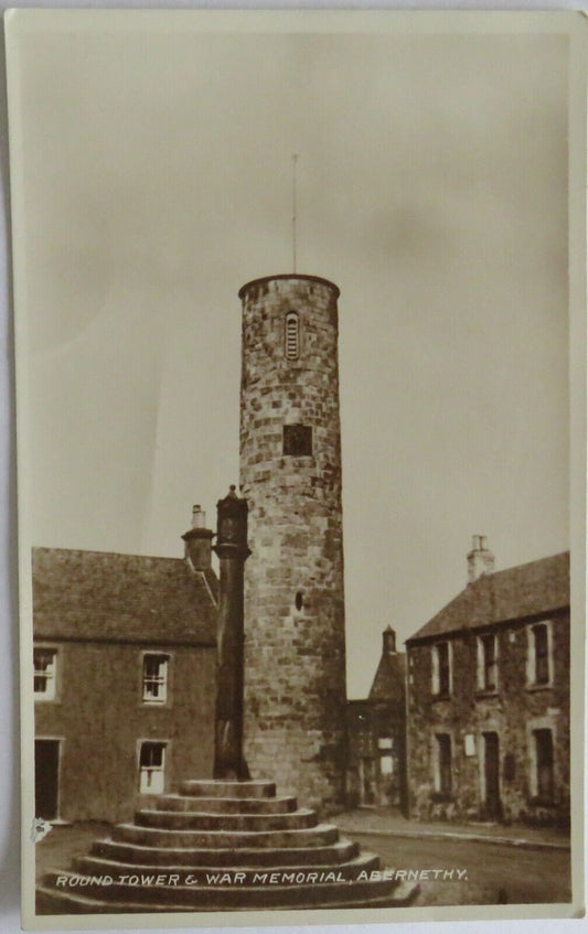 Old Postcard of Round Tower & War Memorial, Abernethy - Ref  : 1019