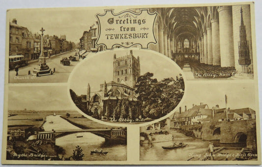 Old Multiview Postcard of Greetings from Tewkesbury, 1928