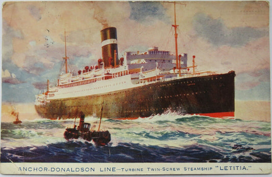 Old Postcard of Anchor-Donaldson Line Turbine Twin-Screw Steamship "Letitia"1926