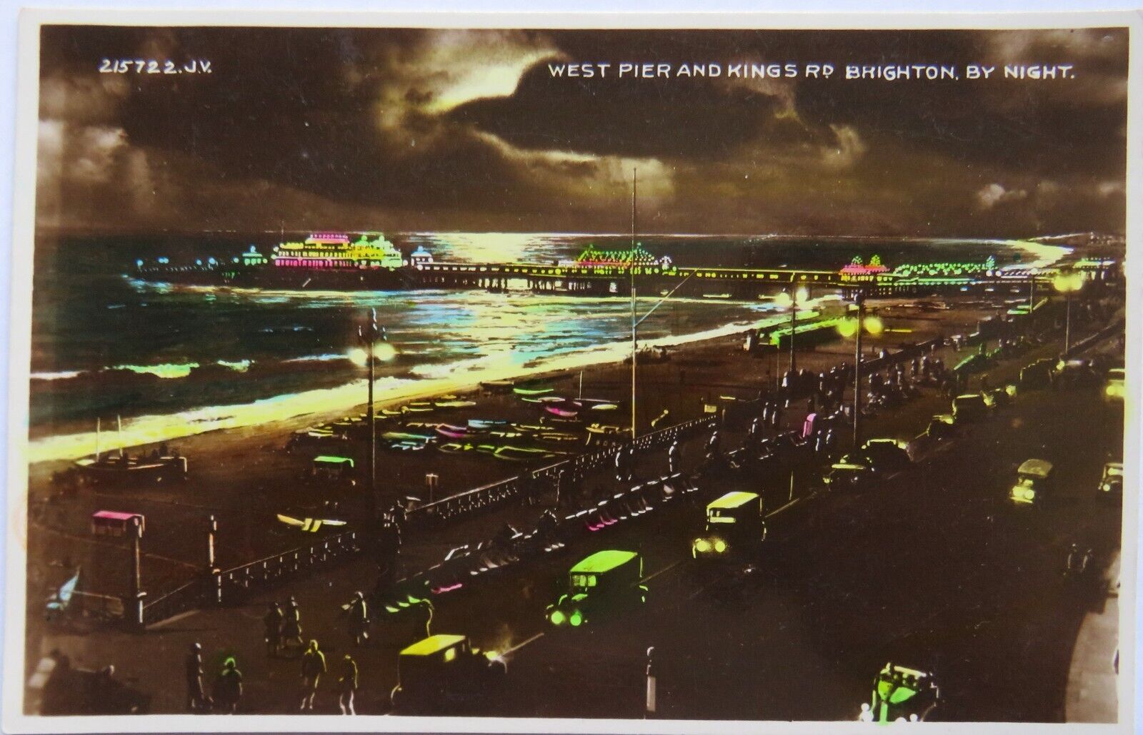 Old Postcard of West Pier and Kings Rd Brighton by Night