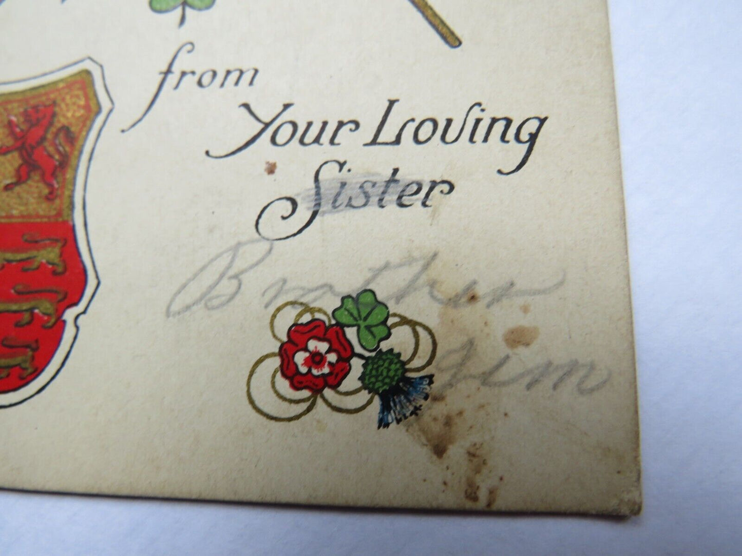 Old Postcard "From Your Loving Sister" Coat of Arms , Flags