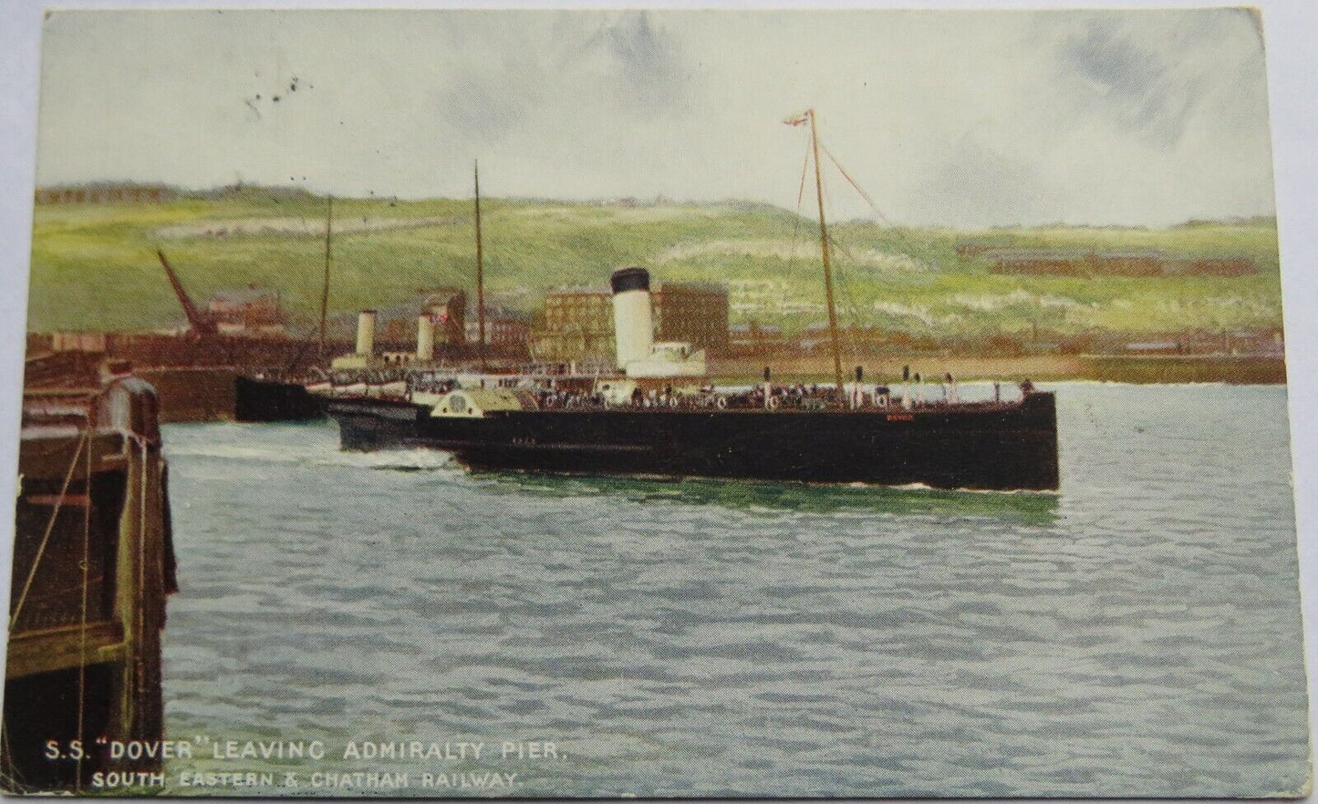 Old Postcard of S. S. "Dover" Leaving Admiralty Pier, 1908