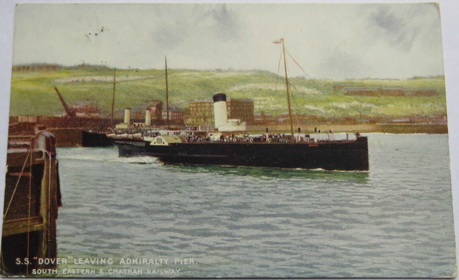 Old Postcard of S. S. "Dover" Leaving Admiralty Pier, 1908