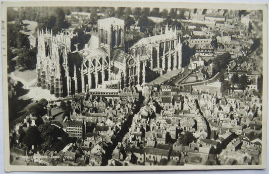 Old Postcard of York Minster Ariel View 1956