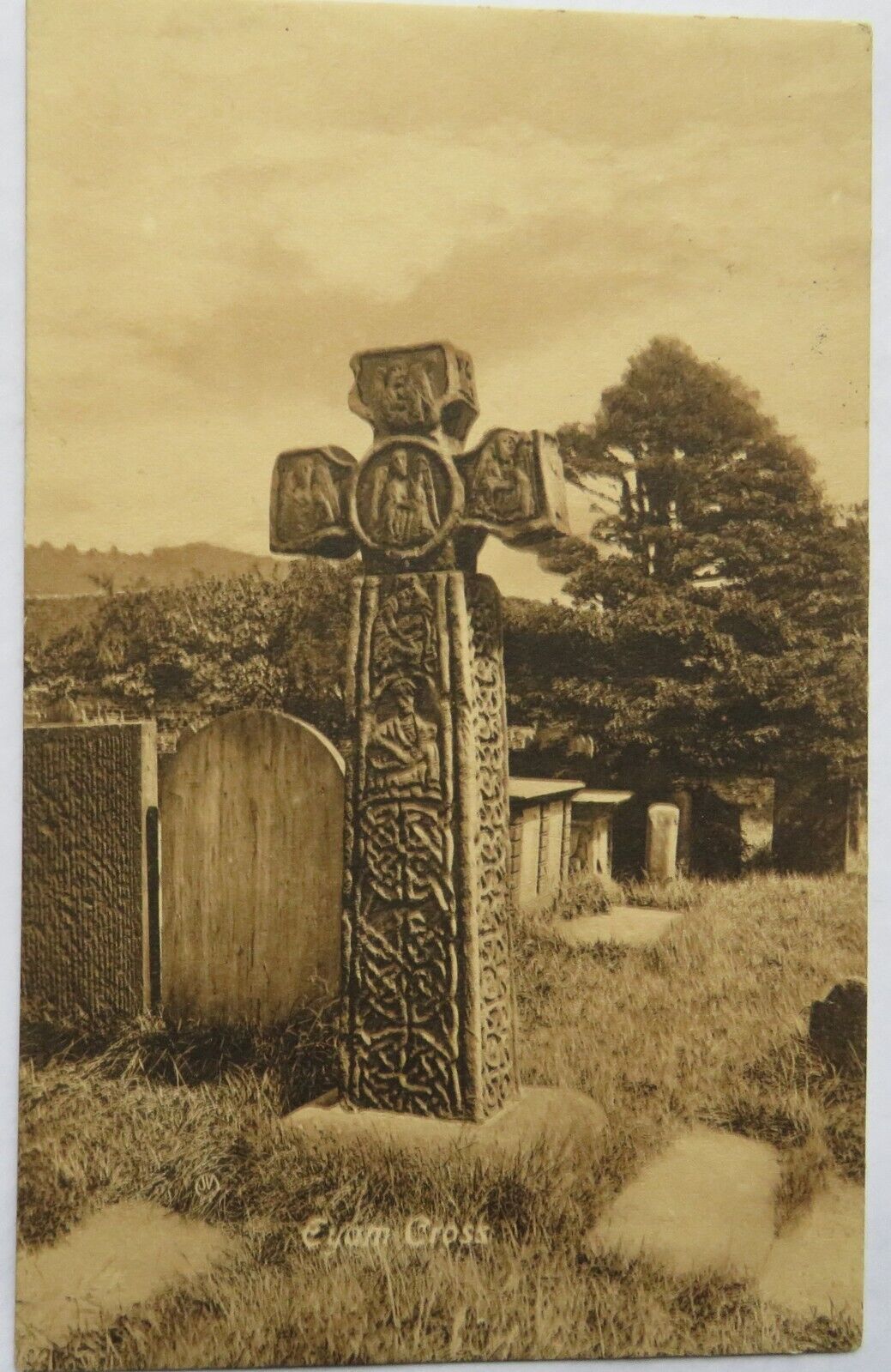 Old Postcard of Eyam Cross 1913