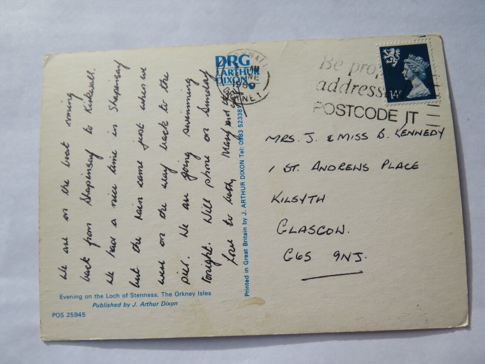 Old Postcard of Loch of Stenness The Orkney Isles 1989