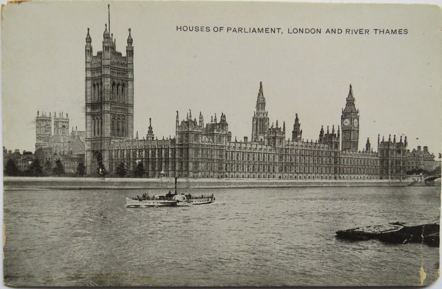 Old Postcard of Houses of Parliament, London and River Thames - Ref : 1032