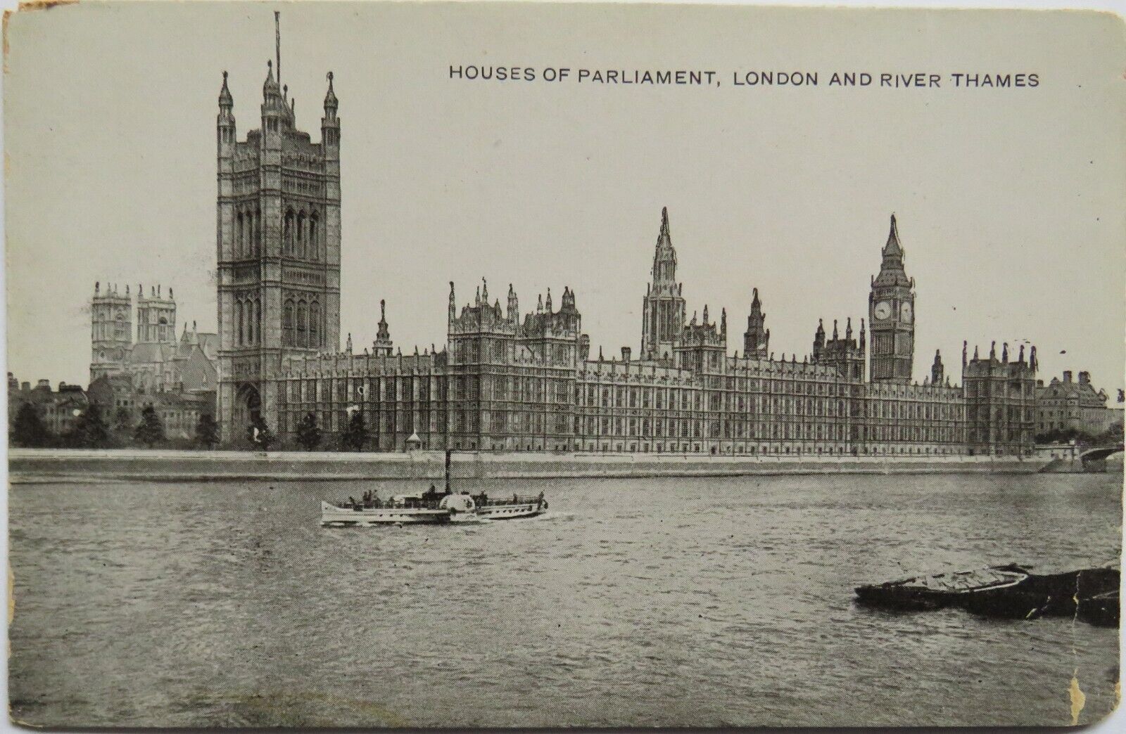 Old Postcard of Houses of Parliament, London and River Thames - Ref : 1032