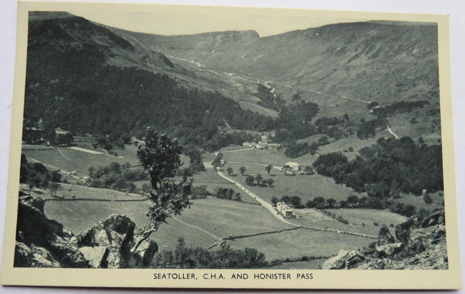 Old Postcard of Seatoller, C.H.A and Honister Pass