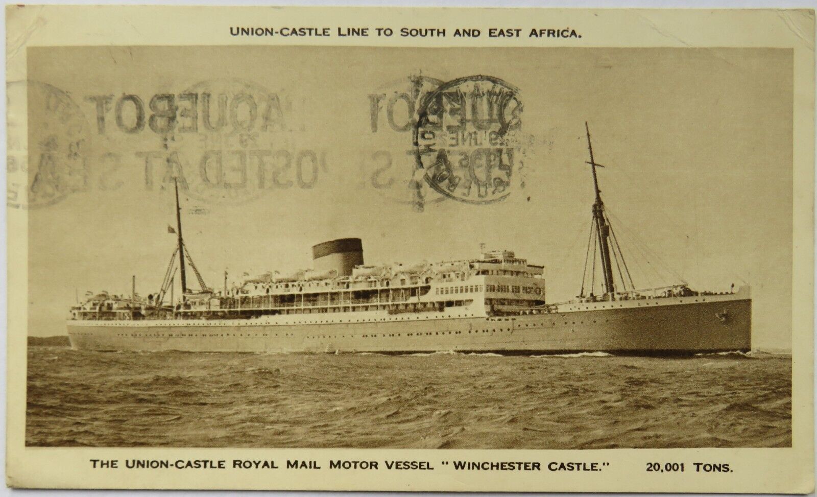 Old Postcard of The Union Castle Royal Mail Motor Vessel "Winchester Castle"1956