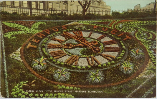 Old Postcard of Floral Clock, West Princes Street Gardens, Edinburgh- Ref : 1018