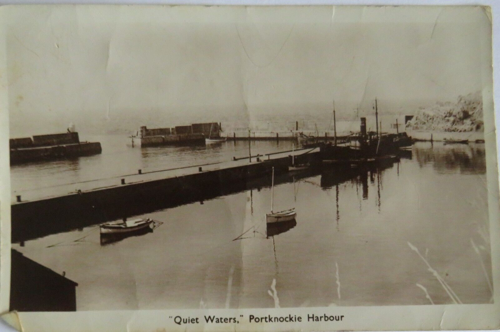 Old Postcard of "Quiet Waters" Portknockie Harbour - Ref : 1019